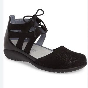 Naot KATA Black Leather Textured Lace Up Ankle Support Sandal Shoes